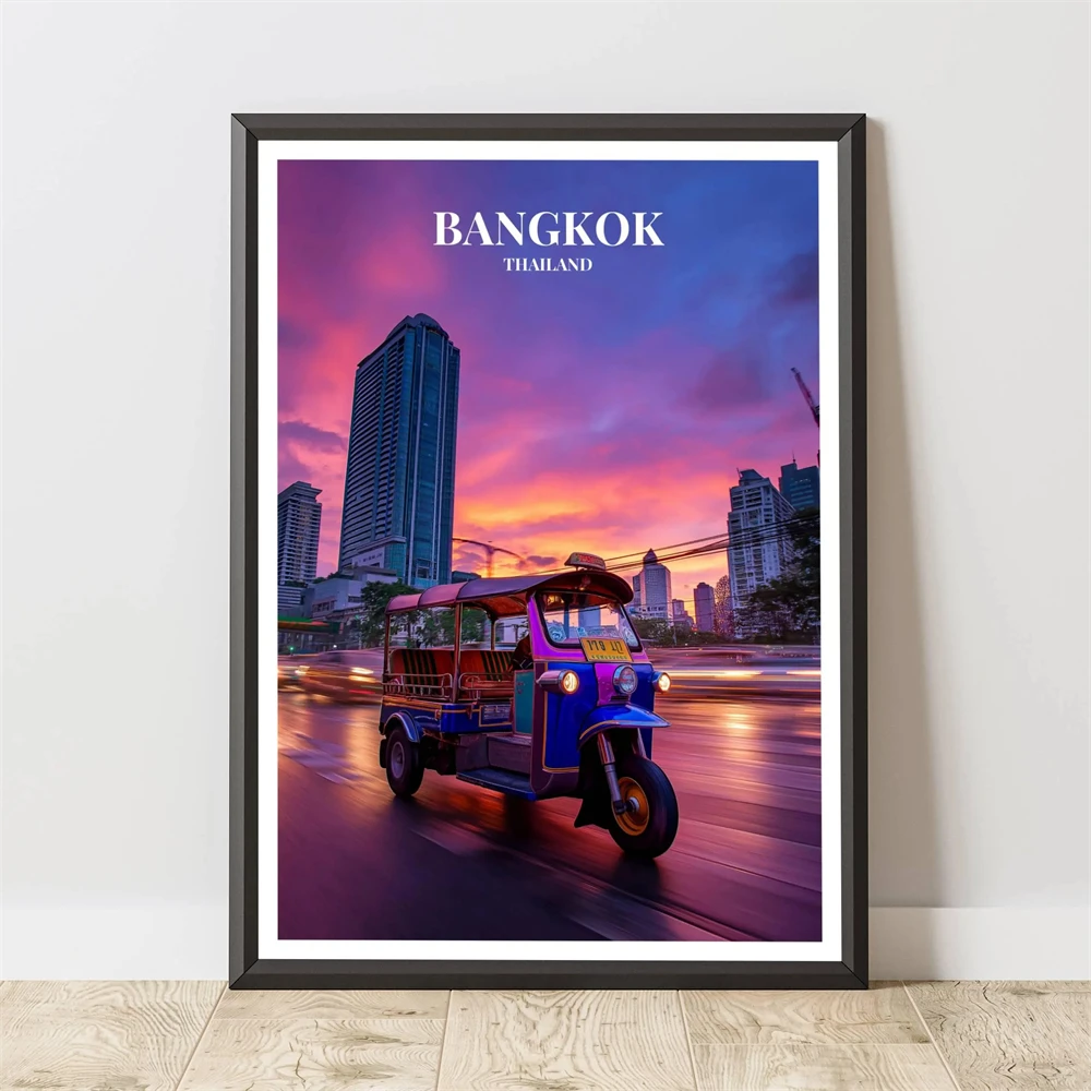 

Thailand City Street Print Bangkok Tuk Tuk Wall Art Poster Colorful Bangkok Modern Home Decor South Asia Sri Lanka Island Prints
