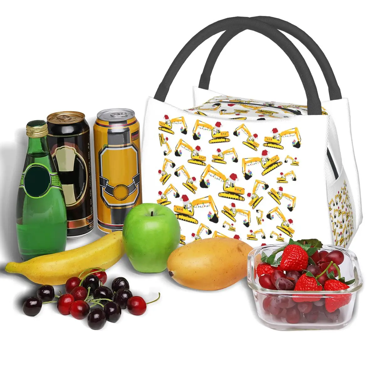 Christmas Excavator Construction Truck Insulated Lunch Bag for Women Bento Storage Food Boxes Cooler Thermal Lunch Box Tote