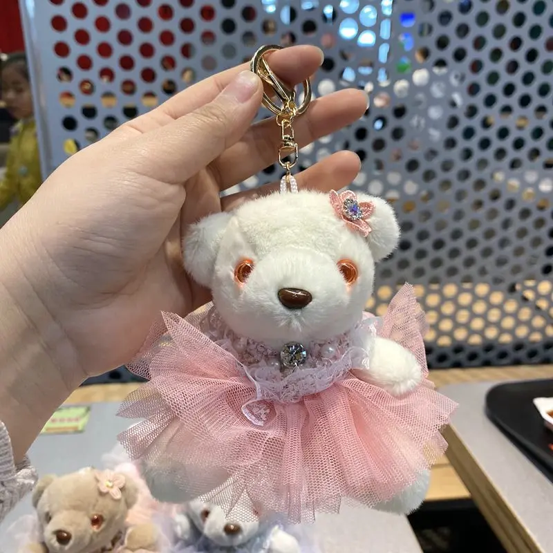 beautiful  Teddy conjoined bear sweet dress skirt doll lifelike Pendant decorate doll birthday keychain fahione couple gift