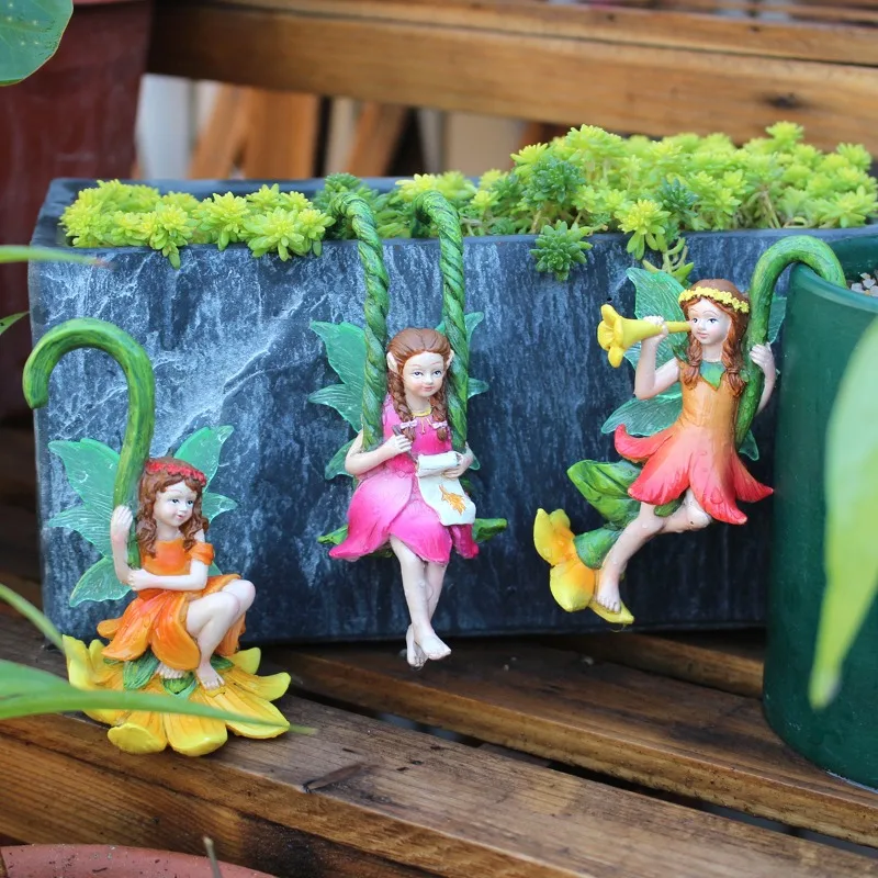 

Милая цветочная фея, статуя, подвесной цветочный горшок, украшение из смолы, поделки на открытом воздухе, двор, домашний балкон, украшение для сада