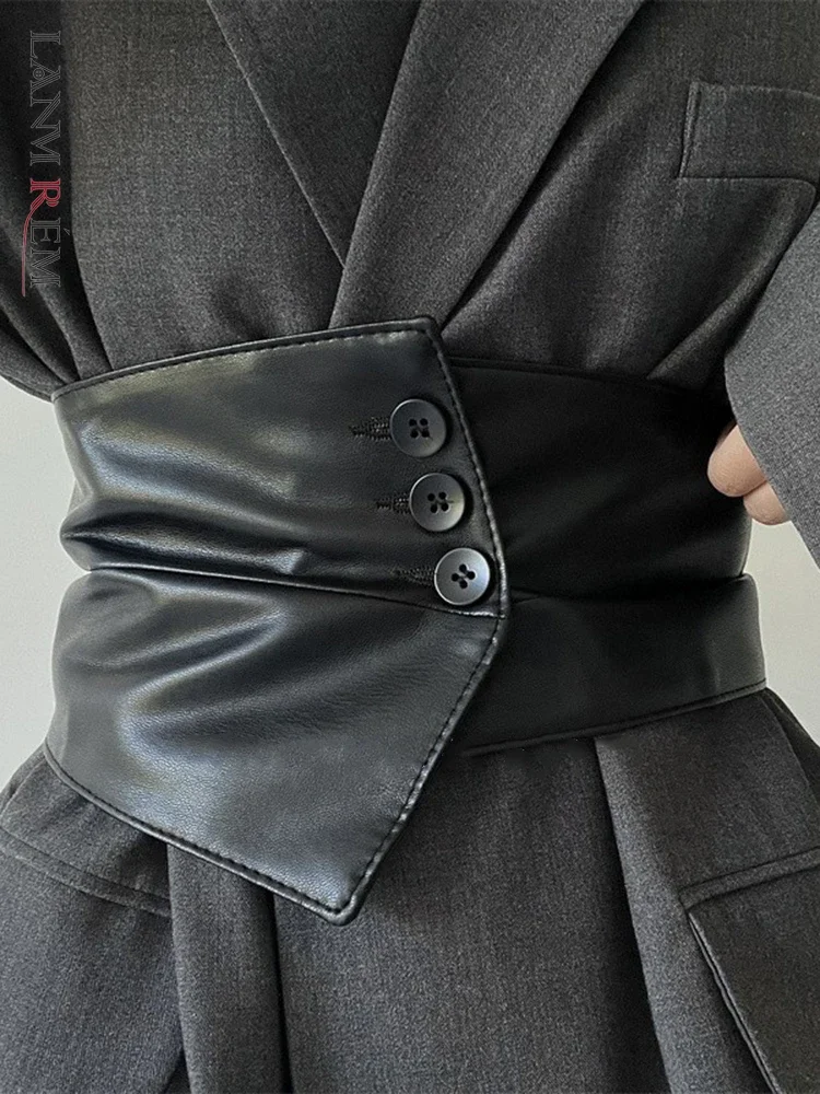 Vestido con pretina negra para mujer, cinturilla decorativa, camisa elástica a la moda, traje, cintura ancha elástica, novedad de 2024