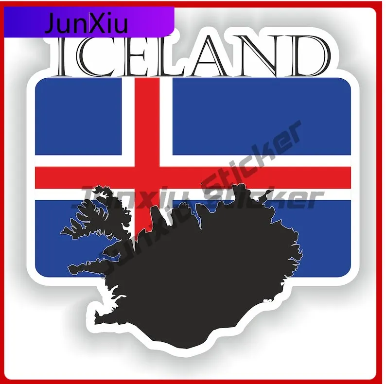 

Iceland Flag Map Contour Decals Scratch-proof Exterior Stickers Car Decoration Accessories For Bumper Moto Electric Scooter Suv