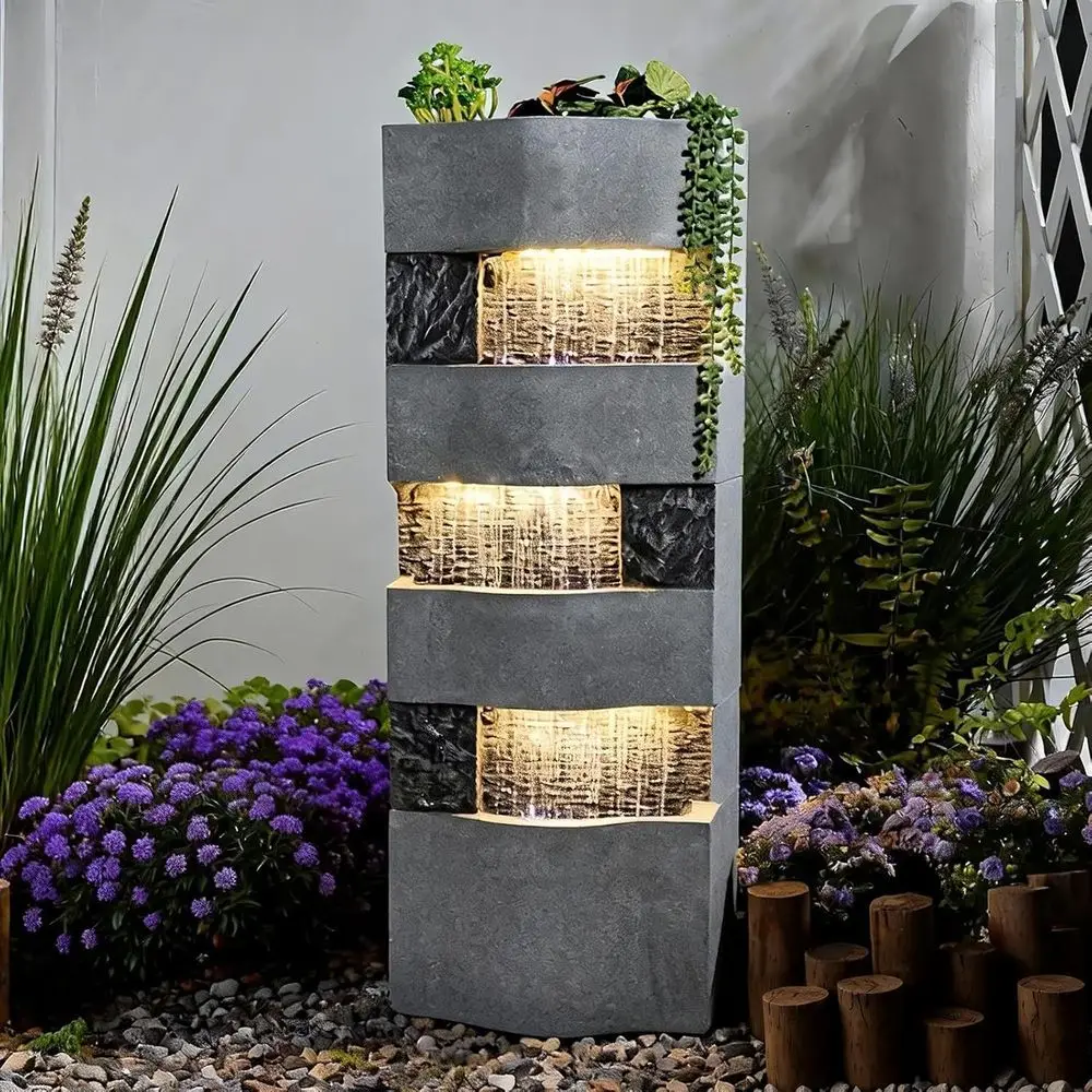 

Уличный фонтан высотой 40,5 футов со светодиодной подсветкой - 4-уровневый декор для сада, патио, двора или помещений