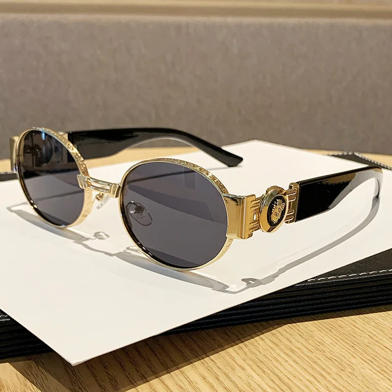 جديد خمر البيضاوي النظارات الشمسية الإطار المعدني المرأة الفاخرة مصمم نظارات شمسية ظلال للرجال Oculos UV400 Gafas De Sol Mujer