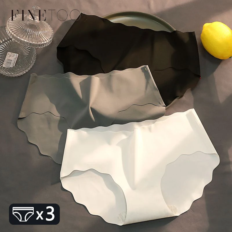 

3Pcs M-XL бесшовные трусы ледяной шелк дышащий трусики женские ультра-тонкий волна талии брифы девушки удобное спортивное белье