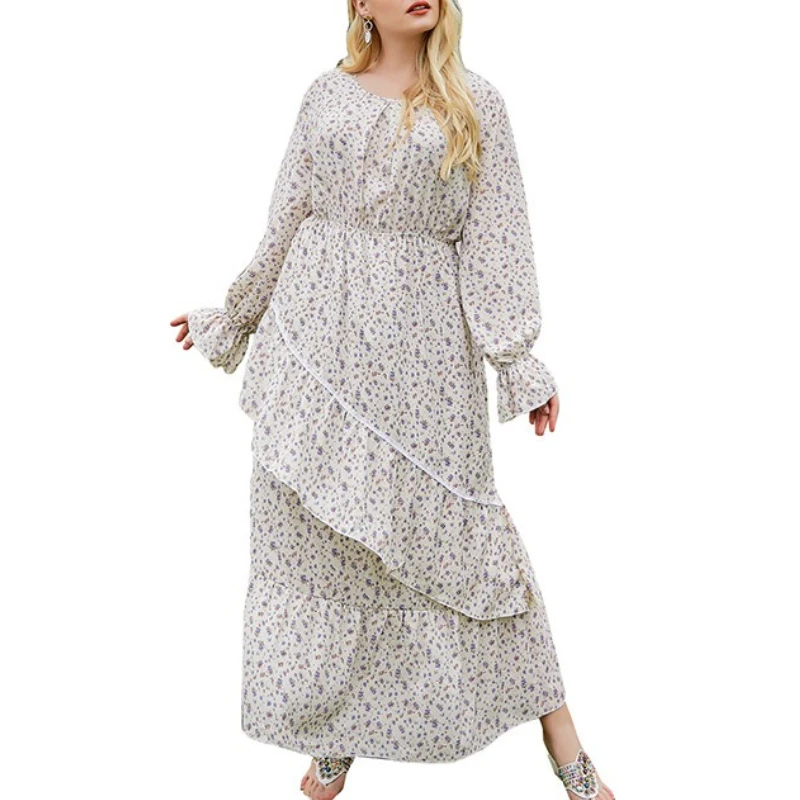 Tinaa Womens Dresses Plus Size 2025 Spring Autumn Midi Irregular Tierred Flare Sleeve Floral Printing Ladies Elegant Party Dress