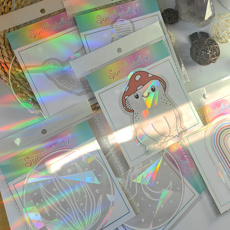 Sun Catcher PVC Self Adhesive Glass Window Stickers Cat Moth Energy Suncatcher Wallpaper Rainbow Prisms Sticker Sunlight Decals