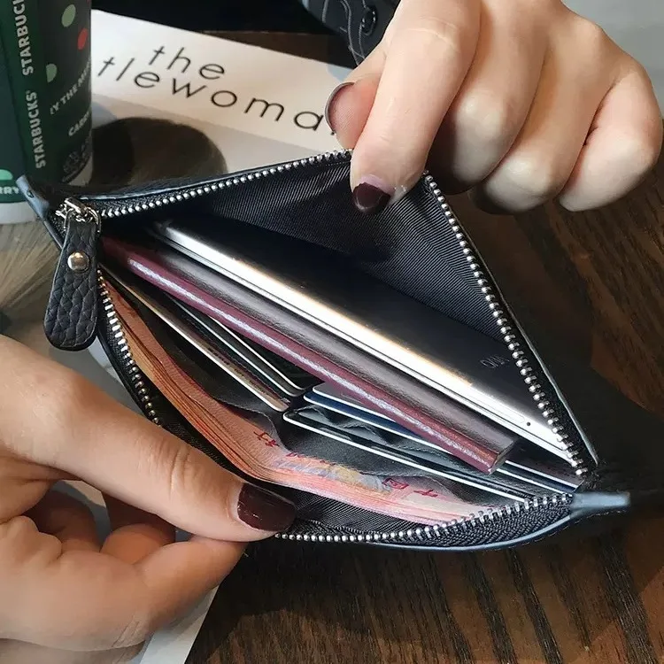 Genuine Leather Women Wallets Women Purses Fashion Long Zipper Hasp Clutch Card Holder Female Money Pouch Handbag Coin Purse