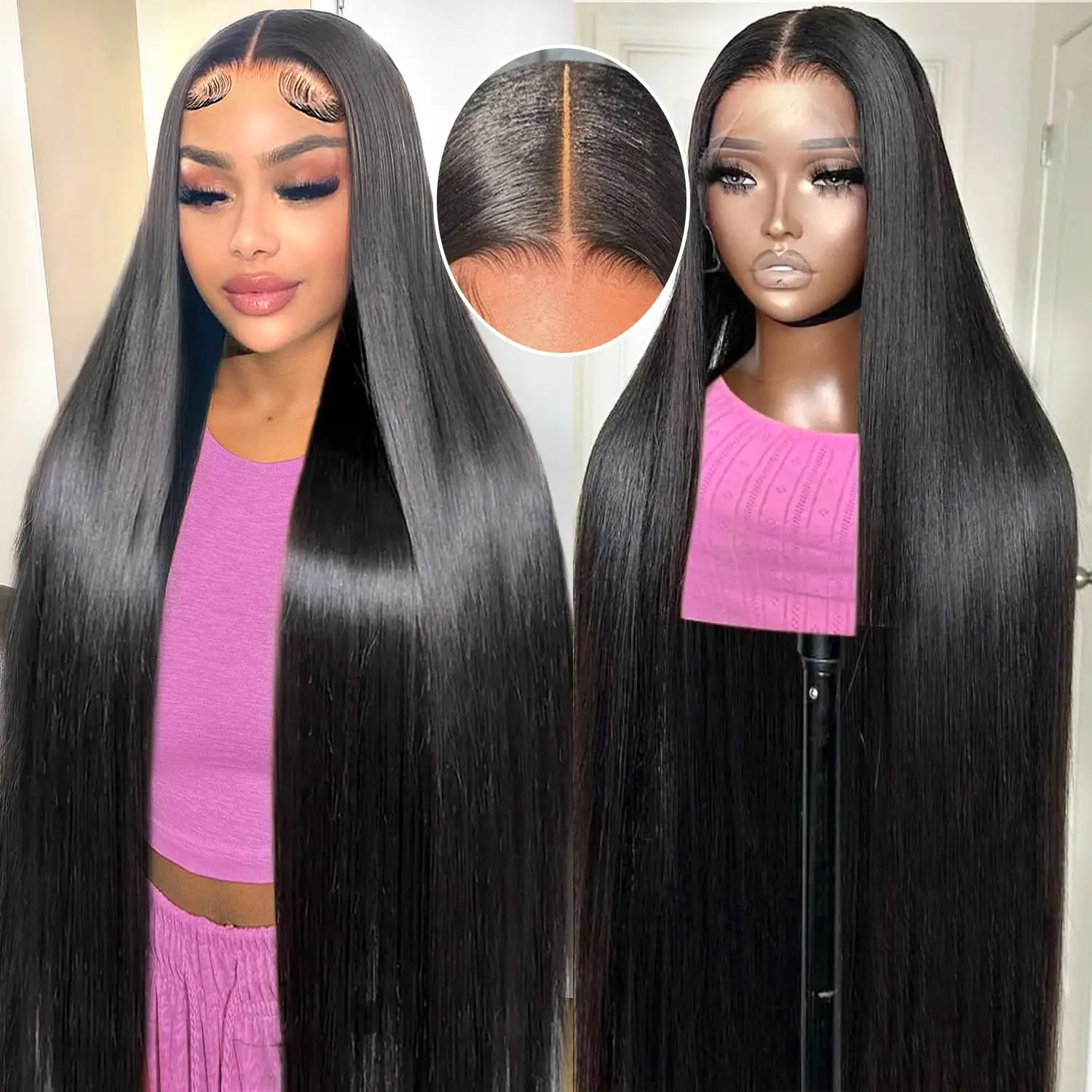 

Wear Go Glueless Straight Human Hair Wig 6x4 5×5 HD Lace Closure Wig PrePlucked Hairline Pre Cut Human Hair Wigs Natural Color