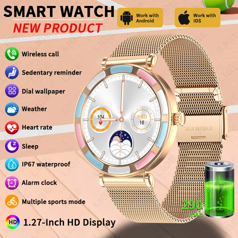 

LIGE New Fashion Ladies Smart Watches Women 1.27" HD Screen Sports Heart Rate Bluetooth Call Waterproof Outdoor Women Smartwatch