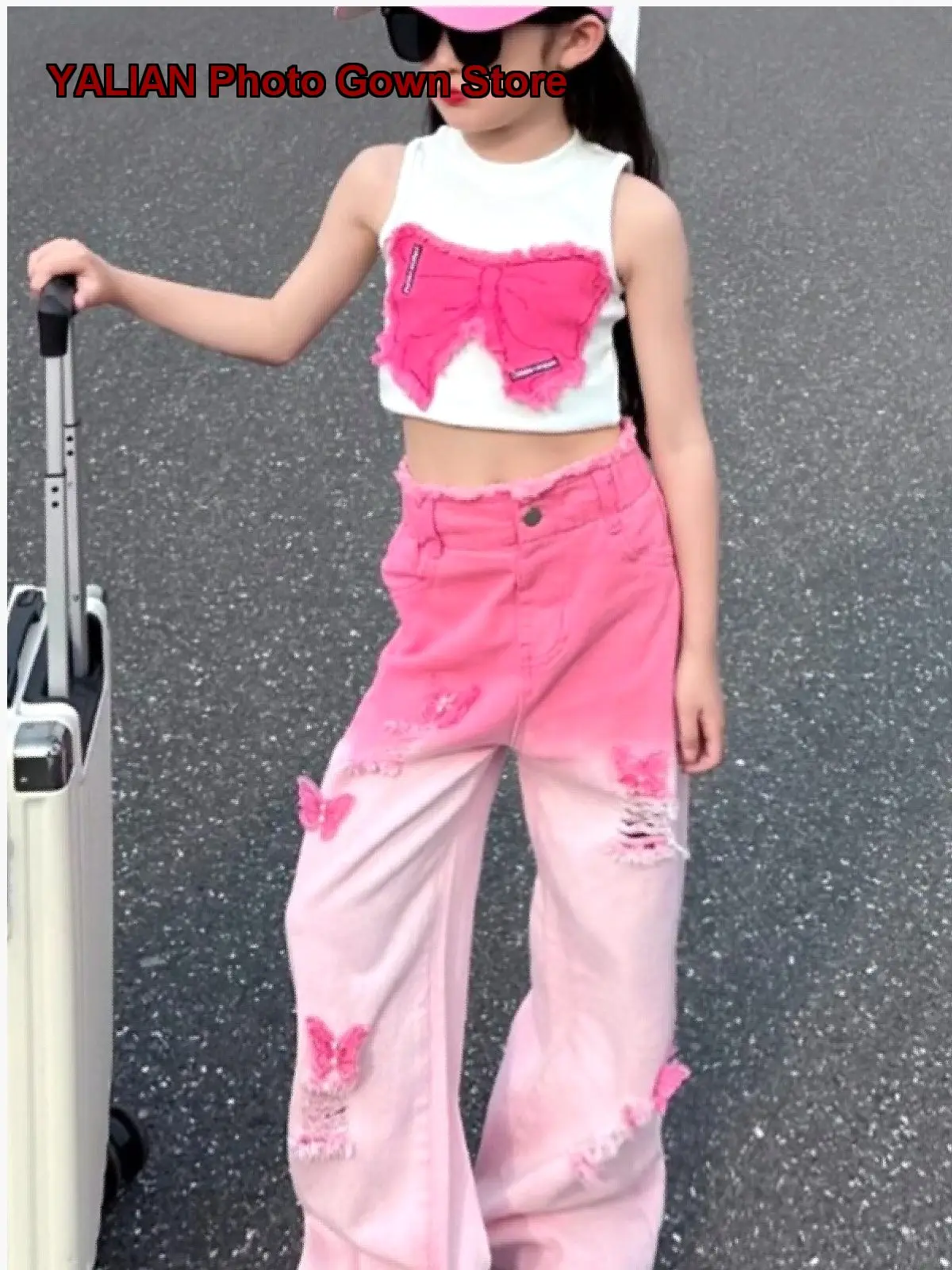 Girls Denim Wide Leg Pants Summer 2025 Ripped Stylish Loose Breathable Trendy