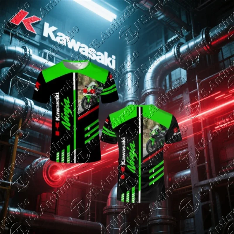 

25-26 Summer Men Kawasaki Motorcycle Quick Drying T-Shirt Locomotive Casual Breathable O-Neck Racing Suit KID/Adult Training Top