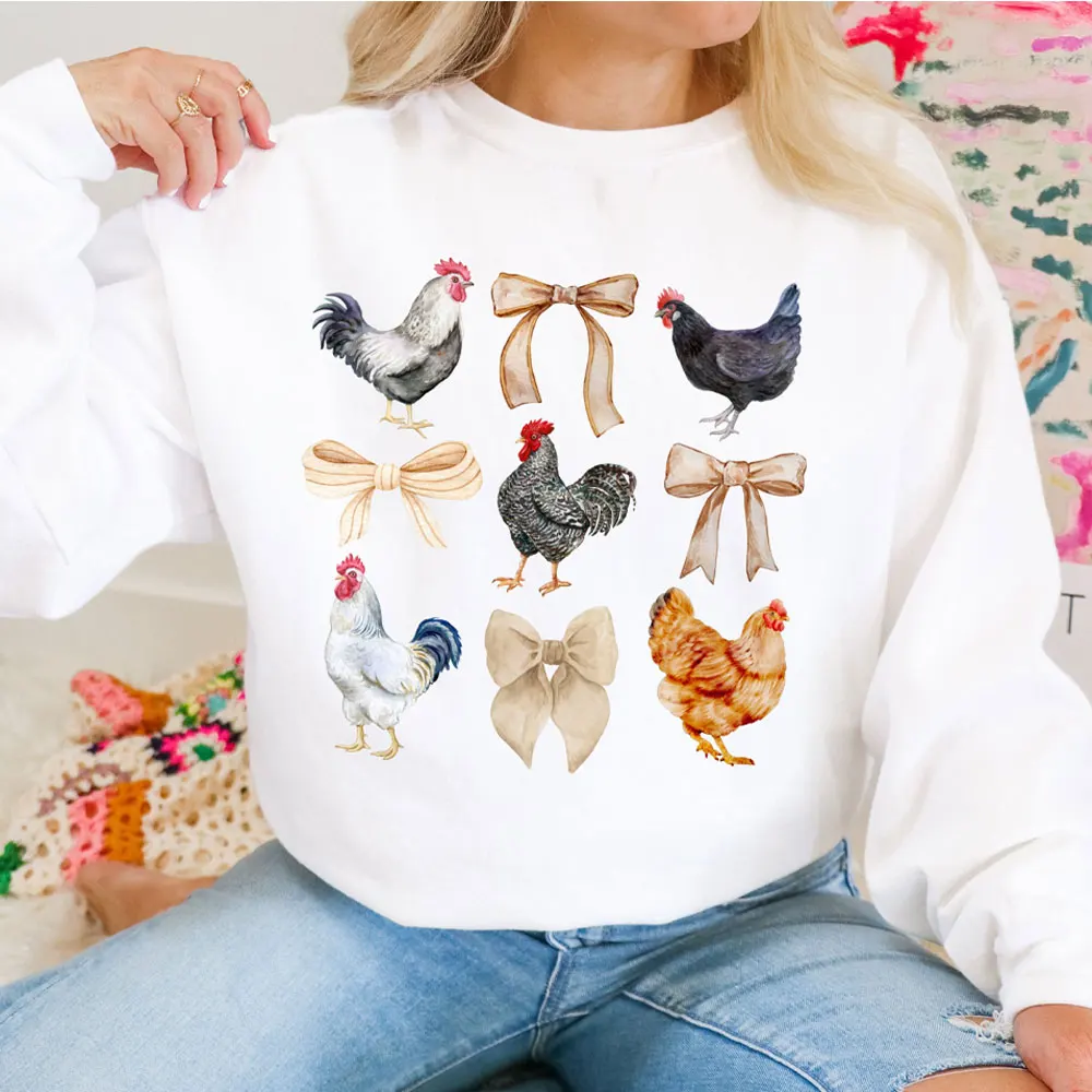 New in Hoodies & Sweatshirts Chicken Hoodie Chicken Coquette Bows Aesthetic Homestead Farm Life Tops Autumn Thanksgiving Hoodied