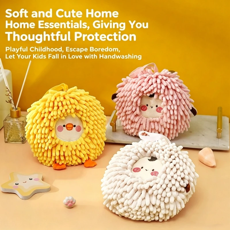 Cute Cartoon Sheep Chenille Hand Towel Hanging Hand Towel Kitchen Thickened Absorbent Quick Drying Bathroom Decoration