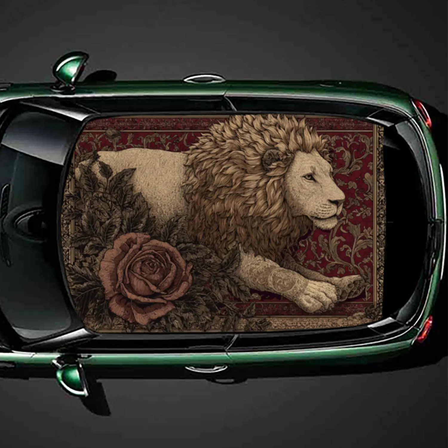

King Style Lion and Rose Print PVC Car Roof Sticker, Self-Adhesive Waterproof Car vinyl Decal, Car Decoration Protection Sticker