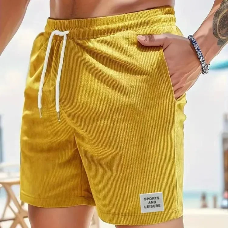 Sommer neue einfarbige Schnür-Jogging hose Cord einfache Viertels horts Herren Shorts Freizeit hose