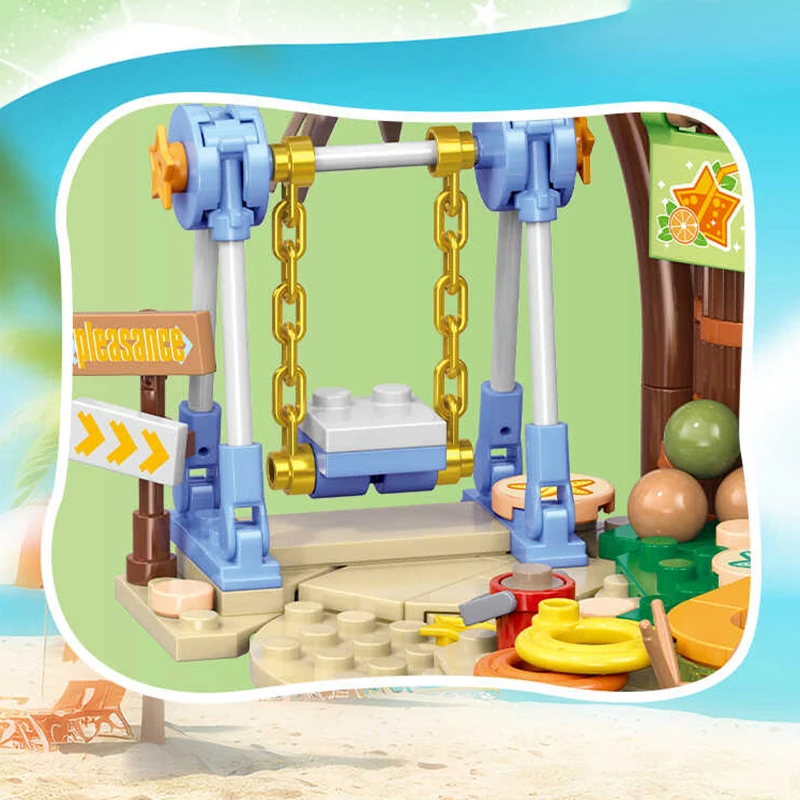 Amici Parco divertimenti estivo Campo da spiaggia Vacanza al mare Scivolo MOC Building Blocks Puzzle per bambini Giocattolo di assemblaggio per regali per bambini