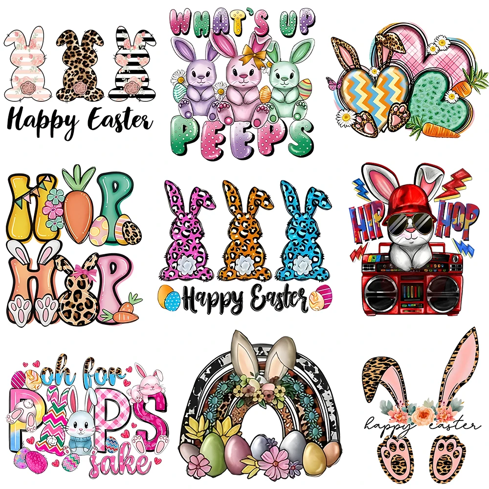 Happy Easter Patches for Clothes Heat Transfer Sticker Easter Bunny Design Iron on Patches for Clothes Apparel Sewing Supplies