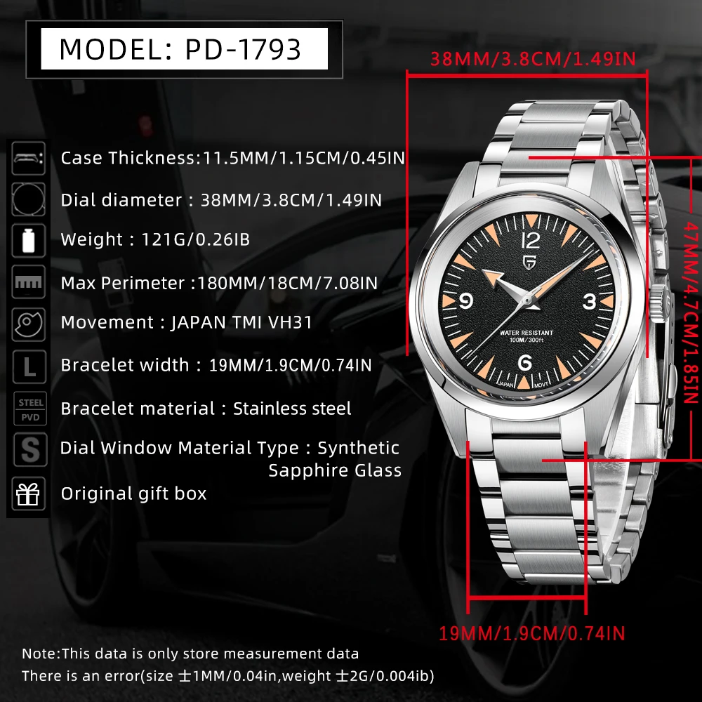 PAGANI DESIGN VH31 Casual Men's Quartz Sapphire Stainless Steel 10bar Luminous C3 thumbnail 6