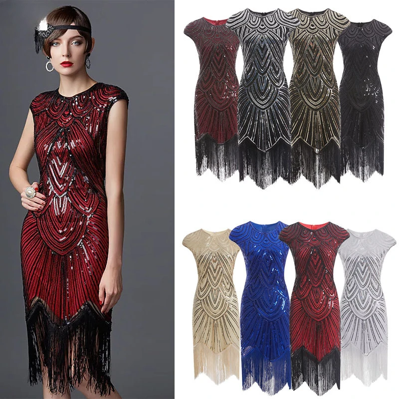 

Women's Long Skirt 1920s Vintage Party Dress For Women Elegant Sleeveless Sequins Tassel Dresses