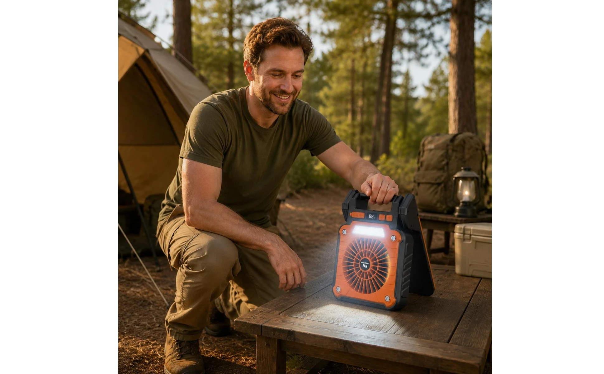 Portable Solar Fan Digital Display Solar-Powered Fan Outdoor Device Fold-out Base Cordless