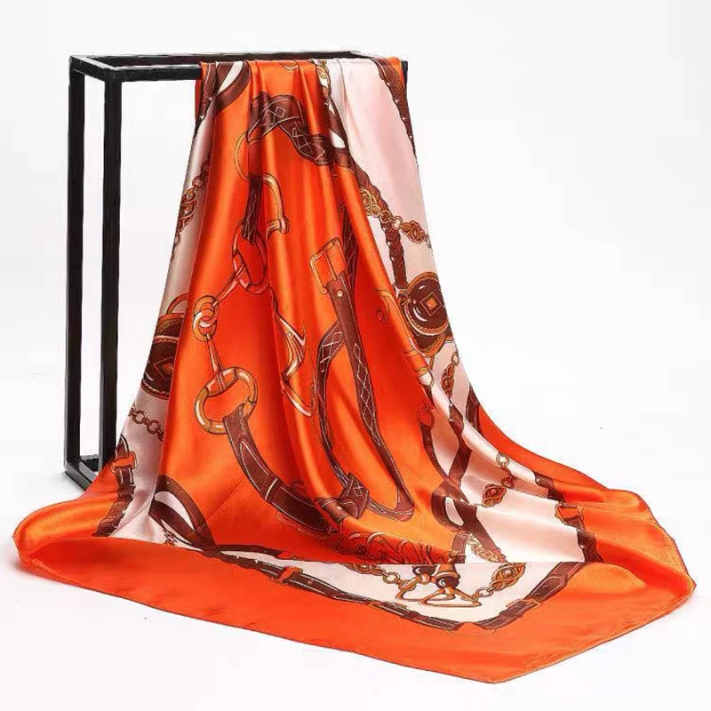 90*90cm Frauen Platz Silk Schal Luxus Marke Große Schal Halstuch Druck Stirnband Weiblich Foulard Bandana Wraps Hijab schals – Detail 9