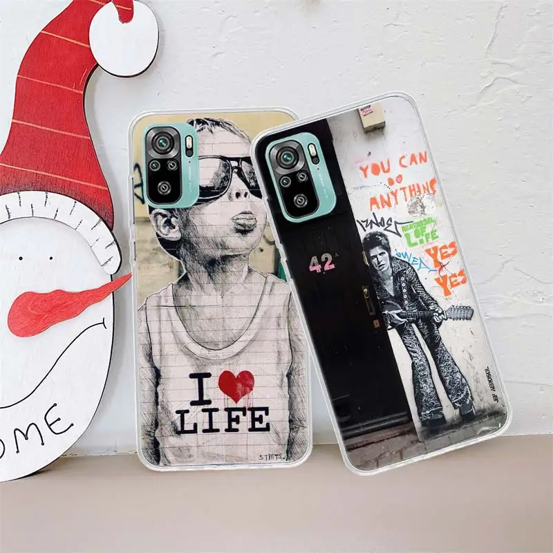 Street Art Banksy Graffiti Phone Case For Xiaomi Redmi Note 13 Pro Plus 5G 12 12C 10 9 8 7 6 10A 10C 9A 9C 9T 8A 7A 6A K60 K70 P