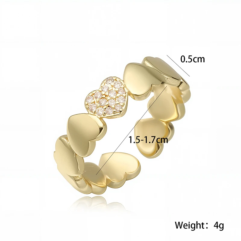 GANPUP Minimalistischer Herz-Liebesring mit Kubischem Zirkonia, Verstellbarer Offener Ring für Frauen, Trendiger Fingerring für den Alltag, Schmuckgeschenk кольцо – Detail 1