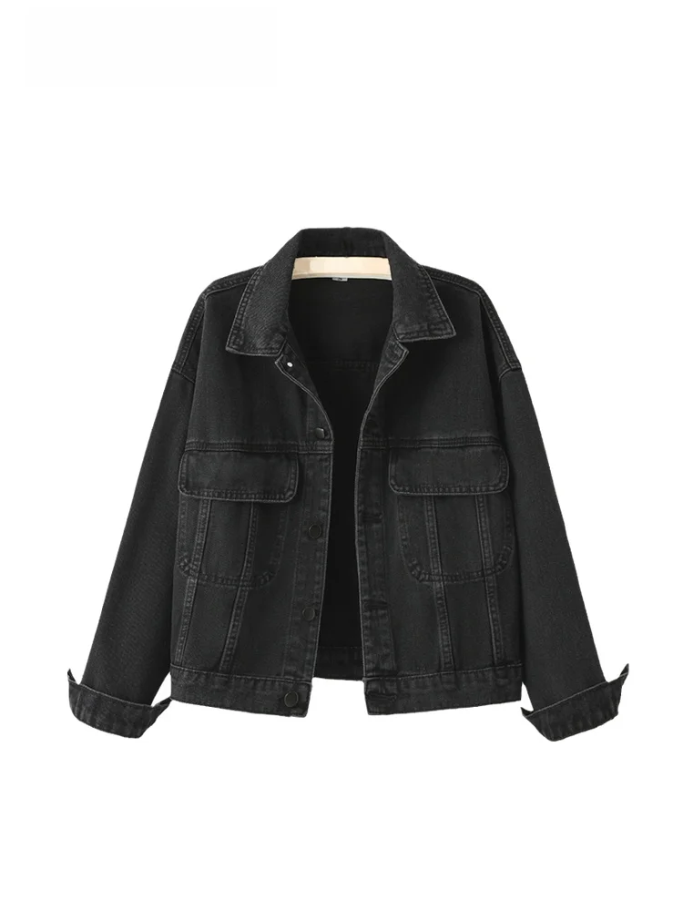 

plus Size Denim Jaet Women Casual Belly Cover Slimming Hong Kong Sle ort Top Cotton Regenerated Cellulose Fiber Spring