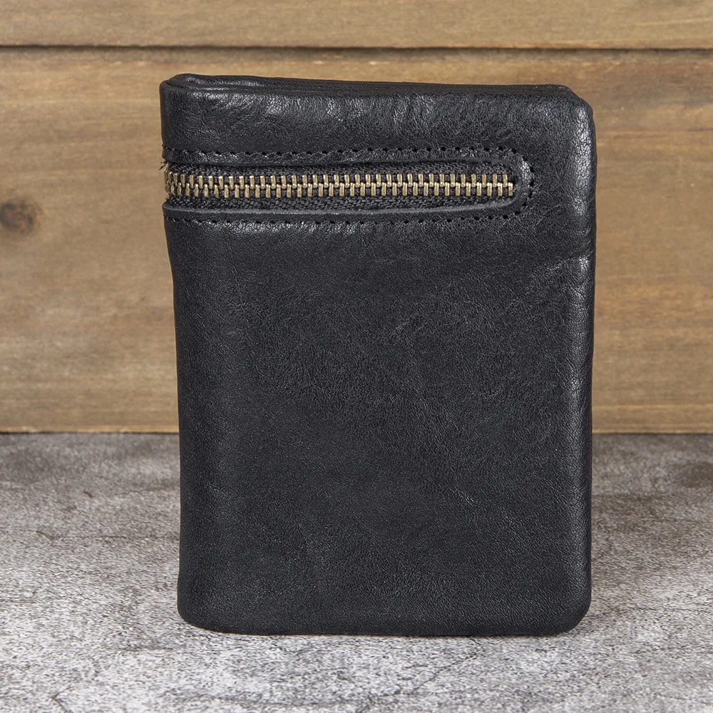محفظة رجالية عمودية من الجلد قابلة للطي متعددة المشبك وطبقة رأس من جلد البقر ومشبك نقود كاجوال كلاسيكي