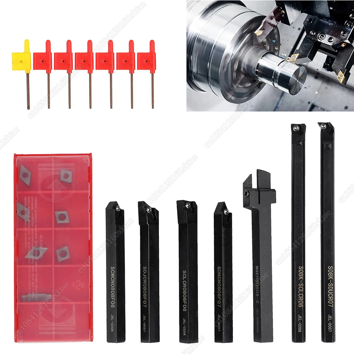 New 7Pcs 8mm Shank Metal Lathe Tools 45HRC Lathe Boring Bar Turning Tool Holder Set With Carbide Inserts Machining Durable