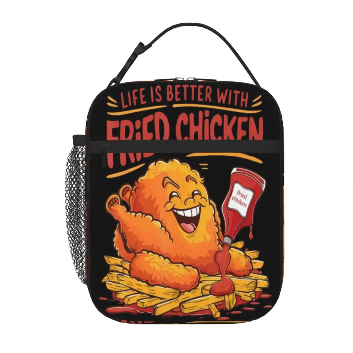 Hot Sale Life Is Better With Fried Chicken Funny Food Lover Graphic Lunch Tote Car Driving Lunch Waterproof Lunch Bag