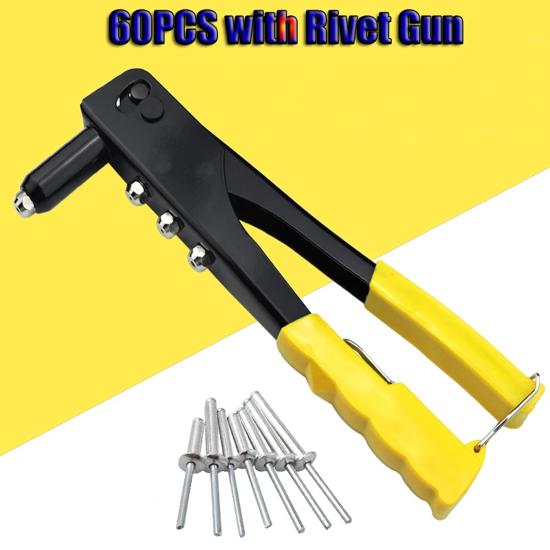 60pcs 2.4/3.2/4.0/4.8mm Heavy Duty Riveter Gun Set Hand Riveter Set with Blind Rivet Pliers Gun DIY Rivets Nut Automotive Tools