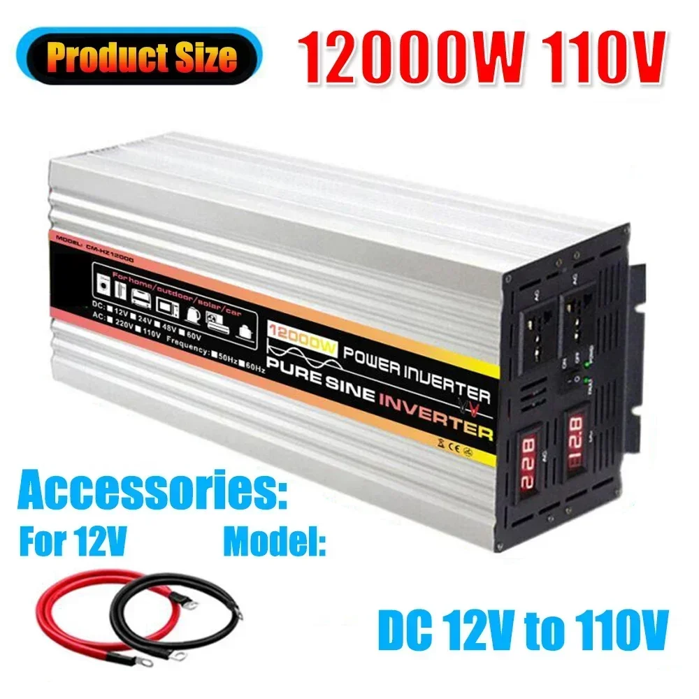 12000W/10000W Pure Sine Wave Power Inverter LED Display Power Inverter Transformer 12V 24V 48V 60V TO 220V Voltage Converter