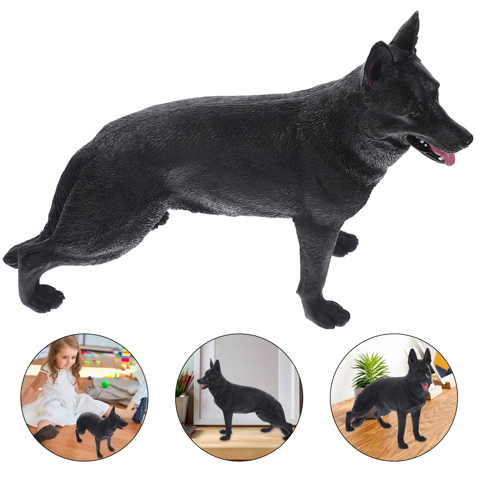 Realistic Animal Toy German Shepherd Dog Model M884 Black Plastic Figurine Lightweight Mini Statue Decor Safe Sturdy Longlasting