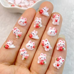 30Pcs New Cute Resin Mini Strawberry Rabbit Flatback Free Shipping Ornament Jewelry Making Manicure Hairwear Accessories