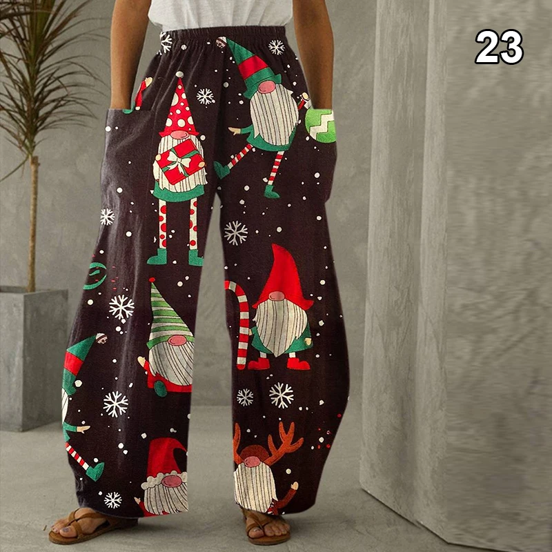 Calças de natal moda feminina joggers papai noel impressão calças de perna larga casual bottoms calças moletom solto bloomer 5xl