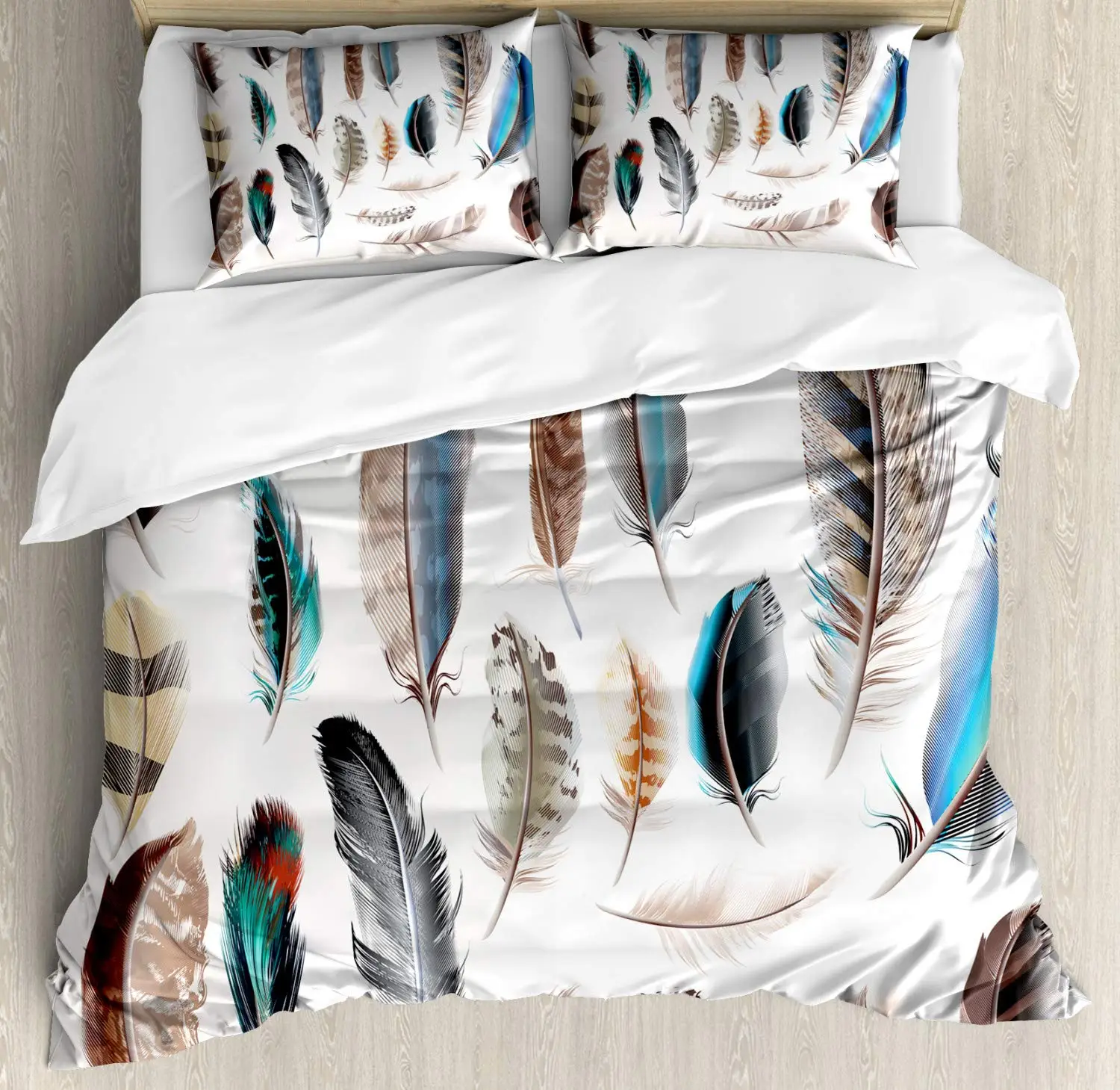 

Feathers Duvet Cover Set, Vaned Types Print, Decorative 3 Piece Bedding Set with 2 Pillow Shams, King Full Size Home Decoration