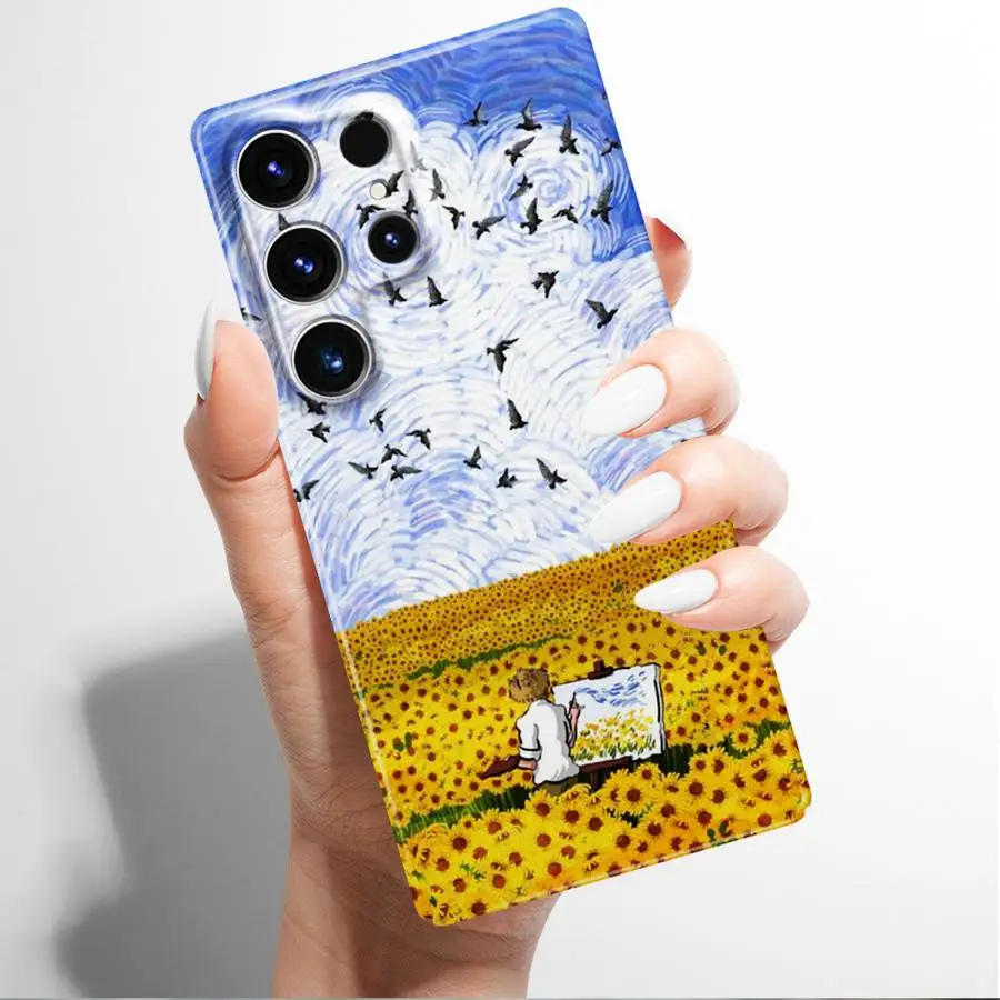 حافظة لهاتف سامسونج جالاكسي S23 FE S24 Plus S24 + S25 Ultra S20 S21 نوت 20 S22 S25 + غطاء هاتف صلب فان جوخ عباد الشمس