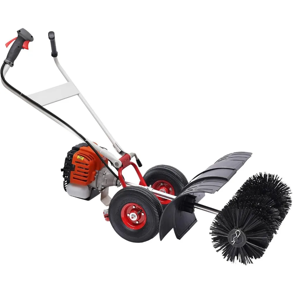 52CC 2 Stroke Hand-Pushed Snow Blower 2.5HP Gas Power Sweeper Brush Broom for Lawn Leaf Artificial Turf Combing with 2 Handle