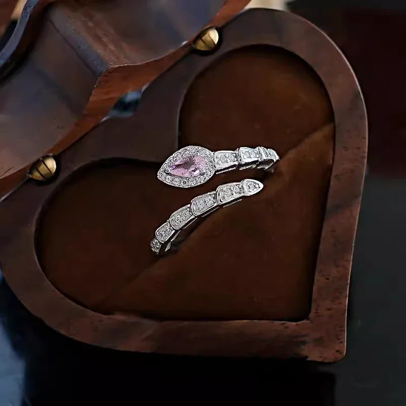 

Snake Year Accessories Sweet Cool Pink Spirit Snake 925 Silver Ring Personalized Fashion Versatile Exquisite Luxury