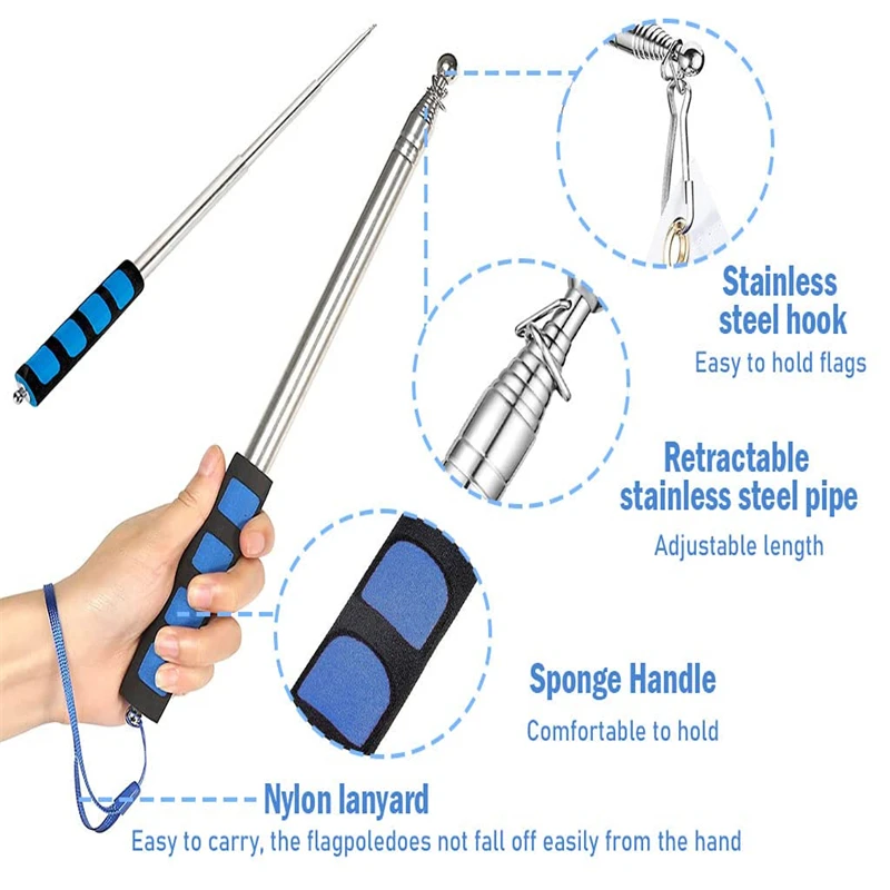 Flag Pole Telescopic With Lanyard Teaching Pointer Stick Stainless Steel Flagpole Tour Guide Flagpole