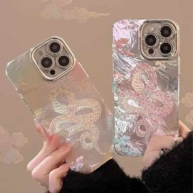 Snake Case for IPhone 16 15 14 13 12 11 Pro Max XS 8 7 Plus 2025 Chinese Zodiac Year Lens All-inclusive Protection PC Hard Cover