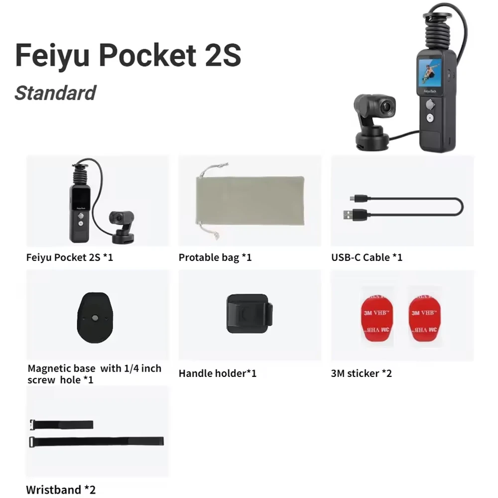 FeiyuTech Feiyu Pocket 2S Fotocamera con giunto cardanico a 3 assi Design diviso Base magnetica Sensore da 1/2,5 pollici 130 °   Campo visivo Ultra HD 4K