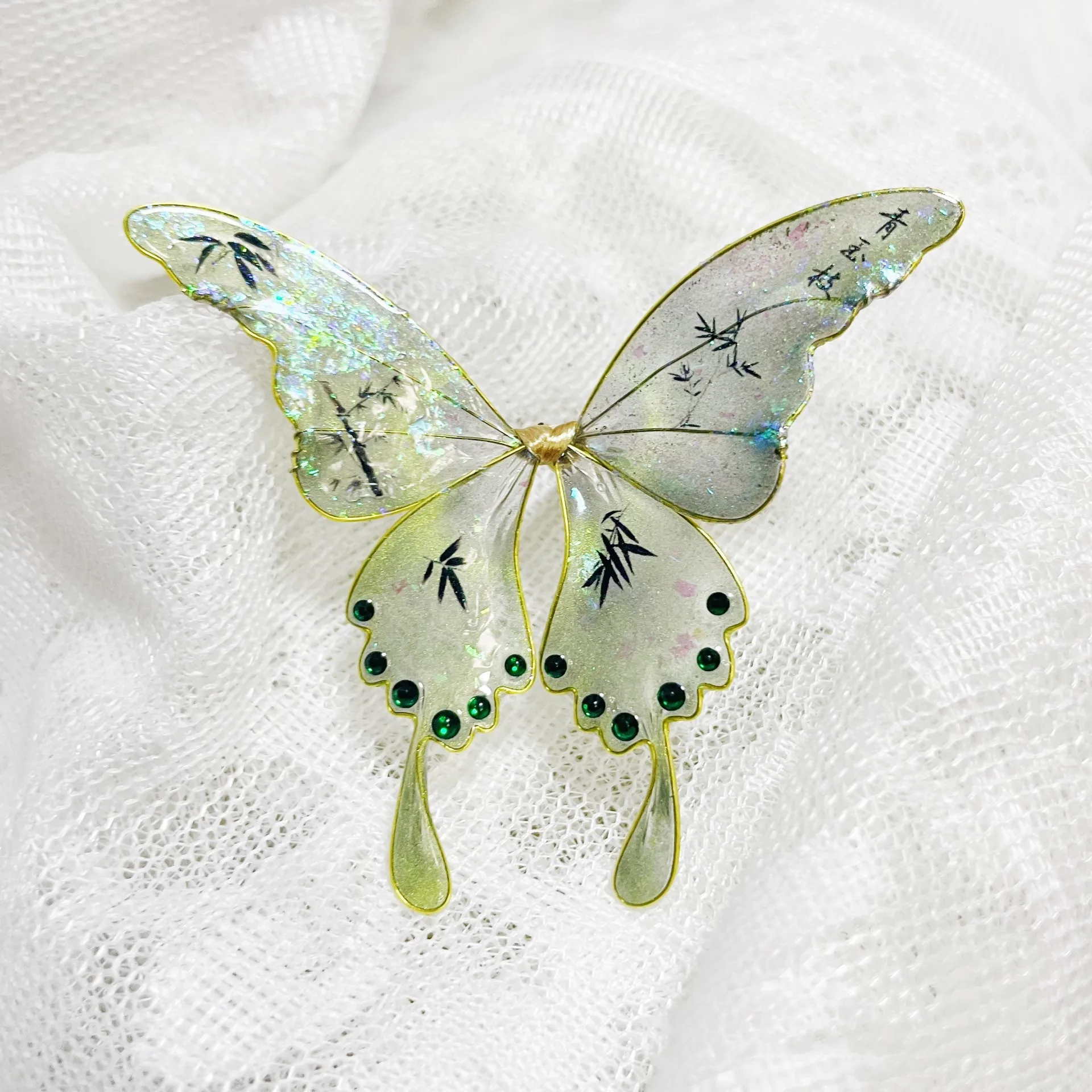 Original hand-made liquid butterfly with tiara hairpin and brooch women's accessories