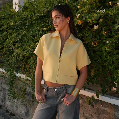 Imagen 2 del producto MUJER Chaqueta corta para mujer Chaquetas universitarias de manga corta para mujer Verano con cremallera Nuevo en abrigos y chaquetas Ropa de abrigo para vacaciones