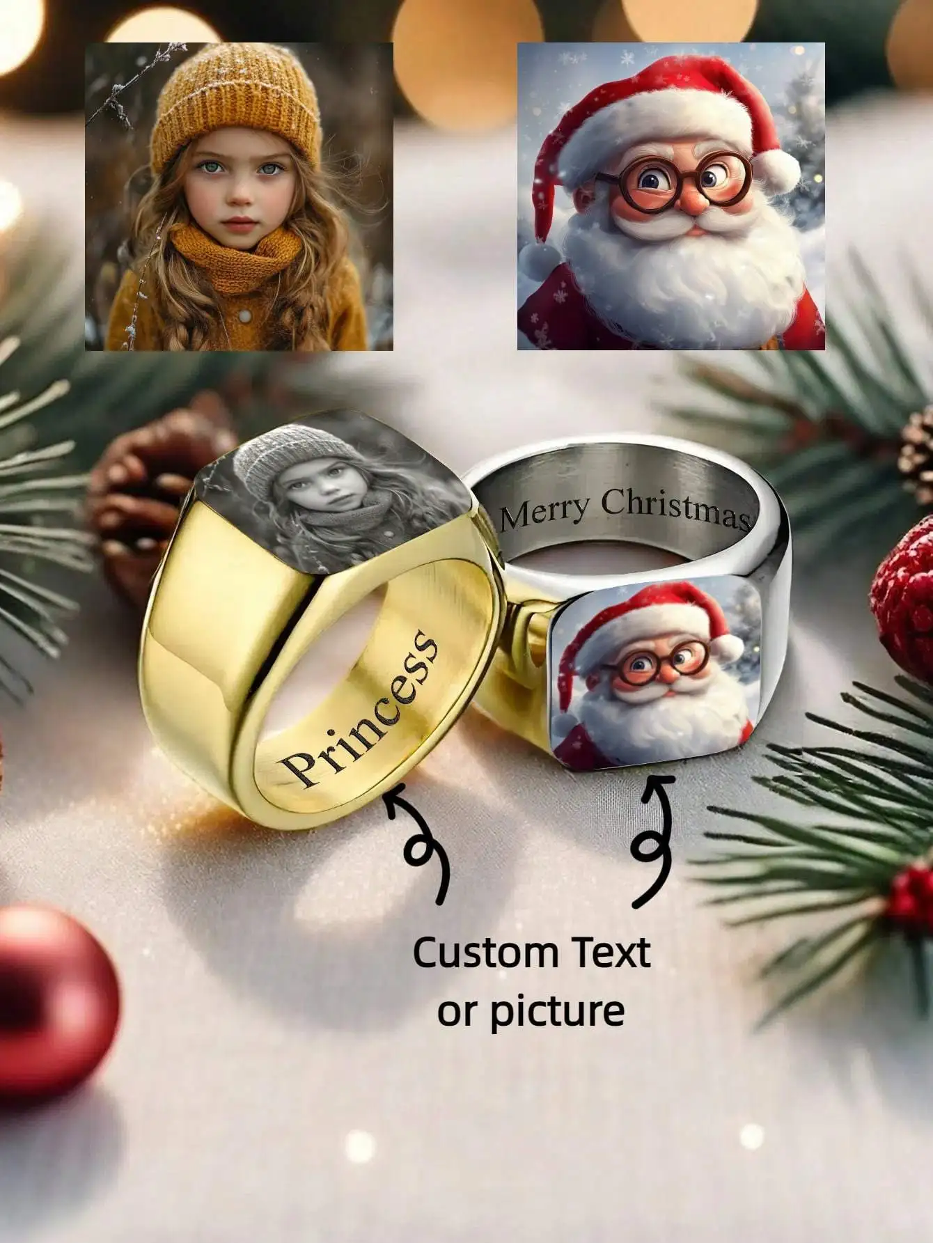 

1pcs Custom photo Rings Men's Big Flat Surface Personalized Engraving Text Name