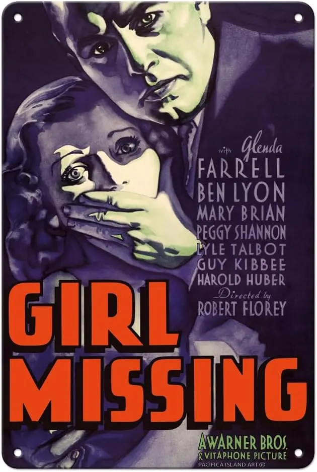 Girl Missing - Starring Glenda Farrell Ben Lyon Mary Brian - Vintage Film Movie Poster c.1933-8 x 12 inch Vintage Metal Tin Sign