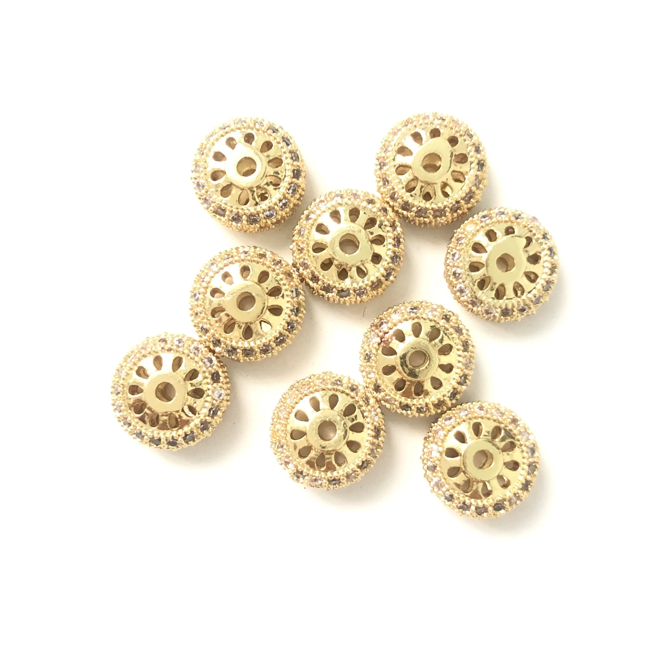 10pcs/lot Cubic Zirconia Pave Wheels Shape Spacers Beads Women Jewelry Bracelets Making DIY Loose Beads Waist Accessories Supply