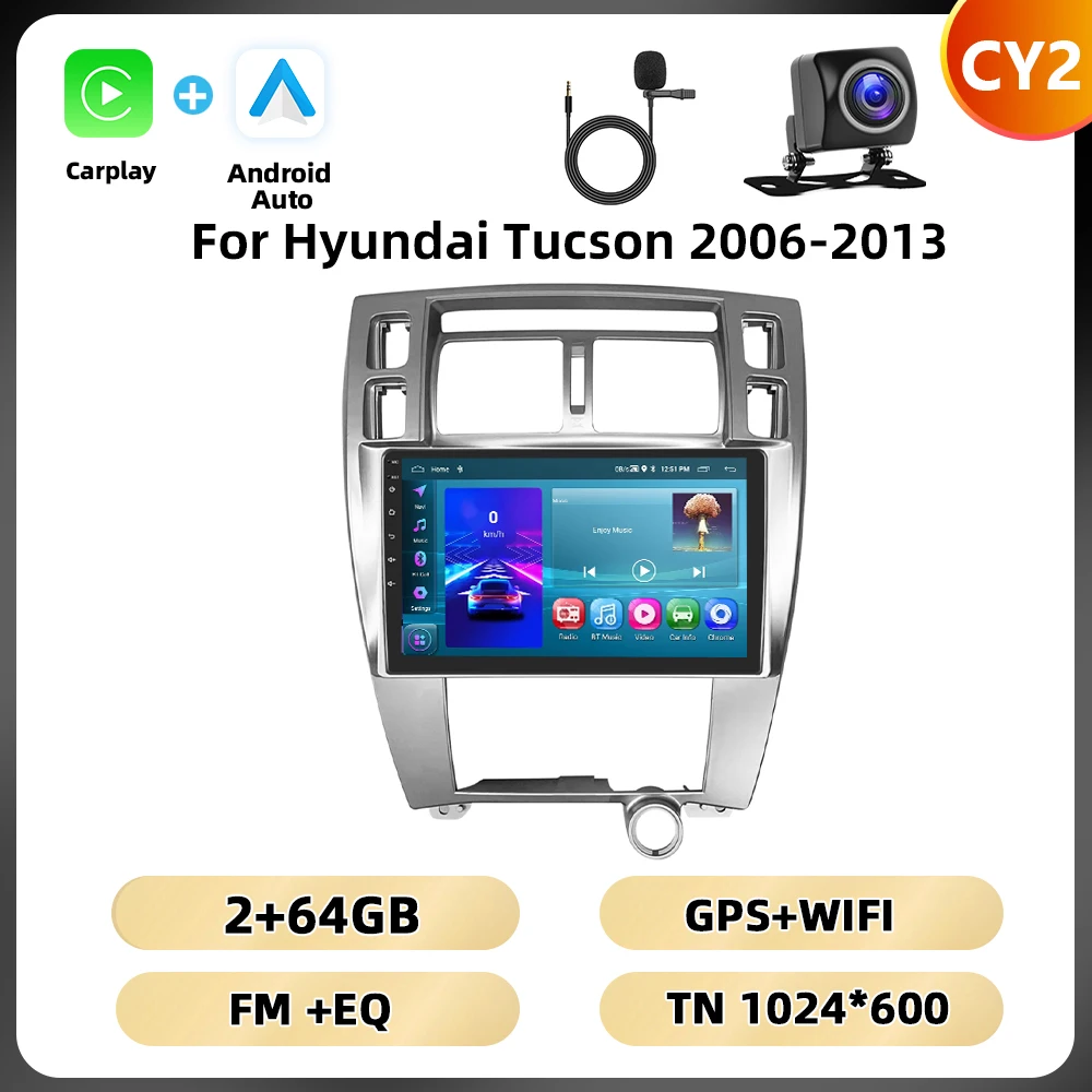 Podofo 8 128G 2din Autoradio Voor Hyundai Tucson 2006-2013 Multimediaspeler Carplay Android Auto Gps 8Core Dsp Fm Rds Auto Audio